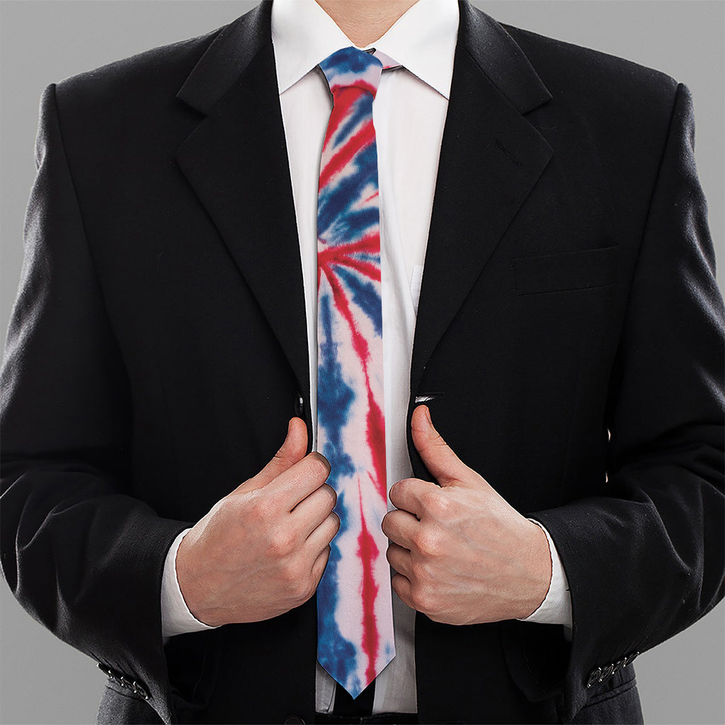 Red And Blue Spider Tie Dye Print Necktie
