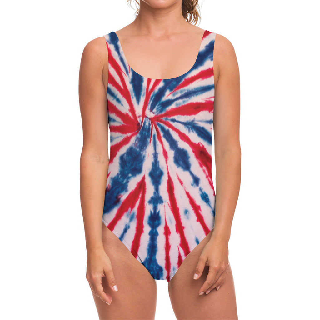 Red And Blue Spider Tie Dye Print One Piece Swimsuit