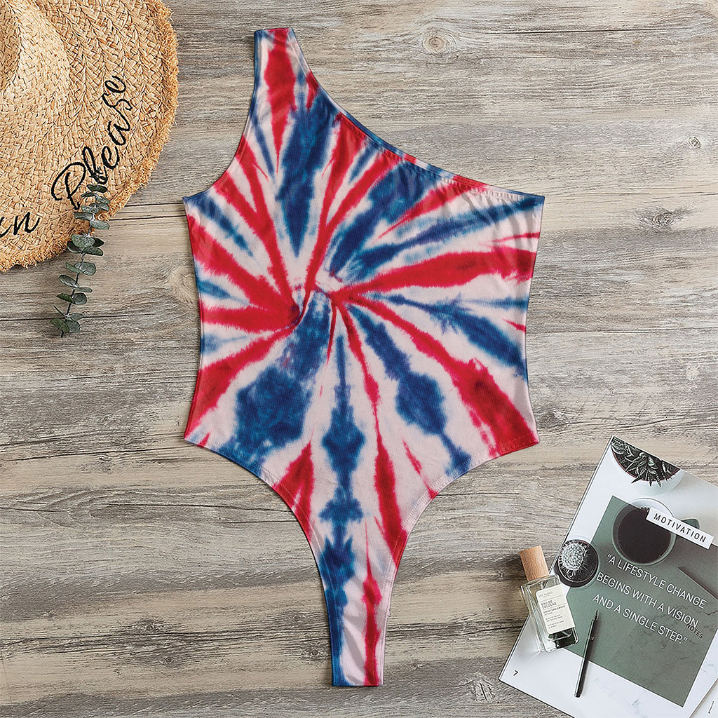 Red And Blue Spider Tie Dye Print One Shoulder Bodysuit
