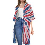 Red And Blue Spider Tie Dye Print Open Front Beach Cover Up