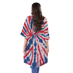 Red And Blue Spider Tie Dye Print Open Front Beach Cover Up