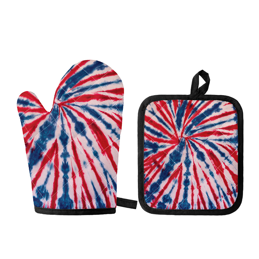 Red And Blue Spider Tie Dye Print Oven Mitt And Pot Holder Set