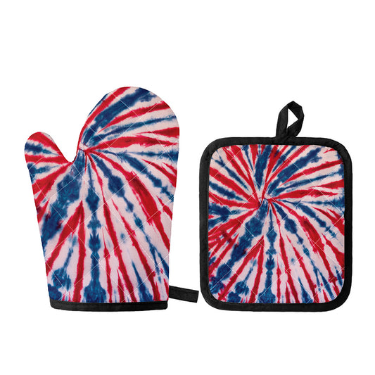 Red And Blue Spider Tie Dye Print Oven Mitt And Pot Holder Set