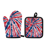 Red And Blue Spider Tie Dye Print Oven Mitt And Pot Holder Set