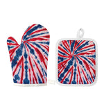 Red And Blue Spider Tie Dye Print Oven Mitt And Pot Holder Set