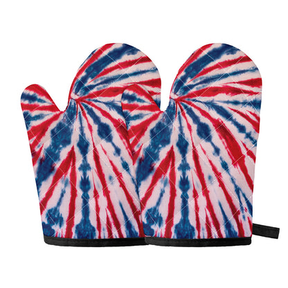 Red And Blue Spider Tie Dye Print Oven Mitts