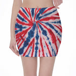 Red And Blue Spider Tie Dye Print Pencil Mini Skirt