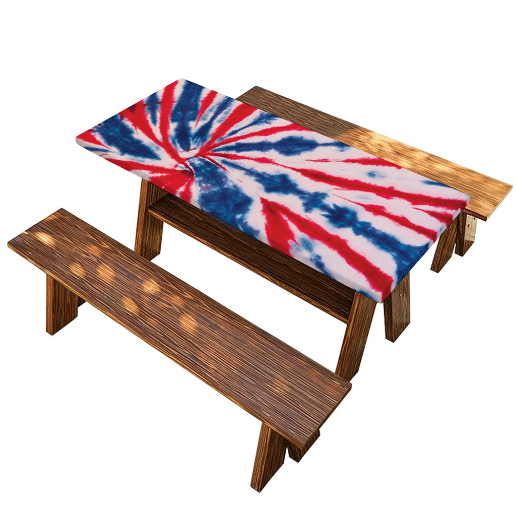 Red And Blue Spider Tie Dye Print Picnic Table Cover