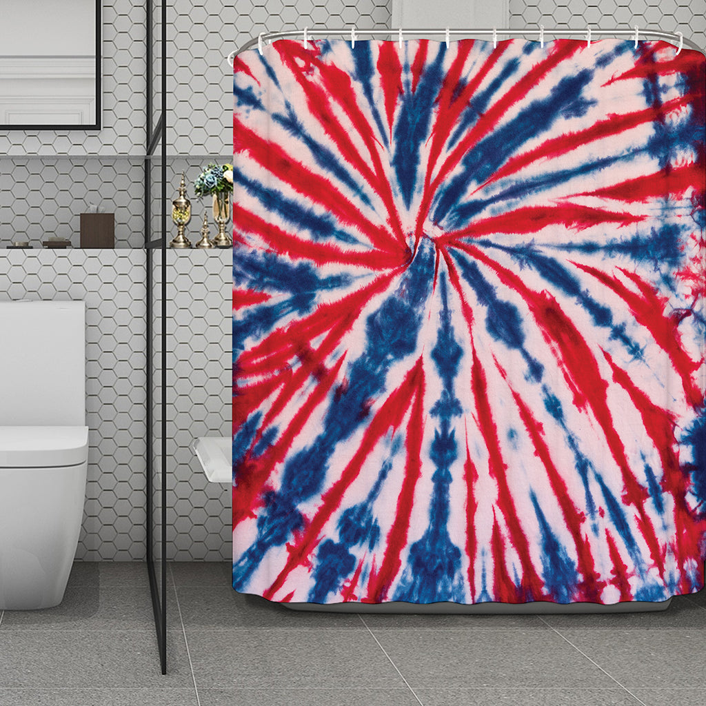 Red And Blue Spider Tie Dye Print Polyester Shower Curtain