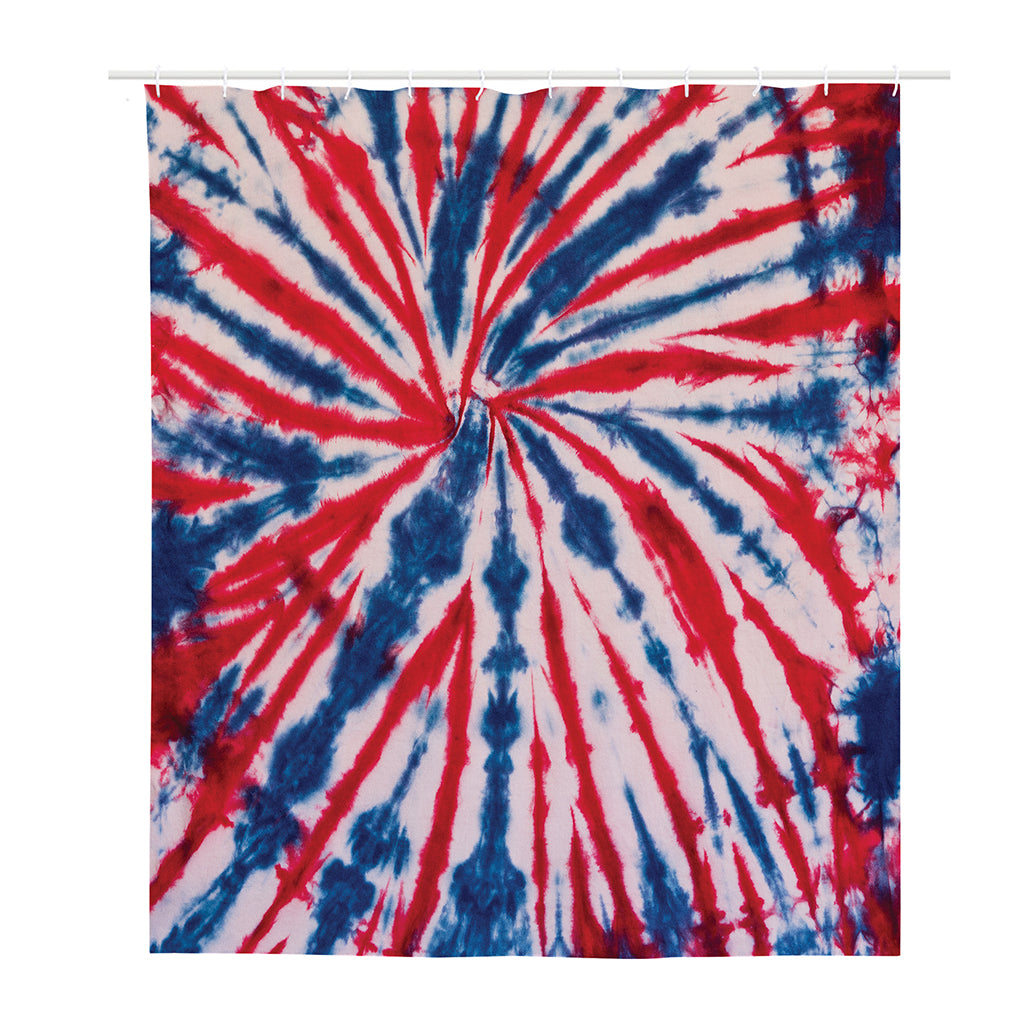 Red And Blue Spider Tie Dye Print Polyester Shower Curtain