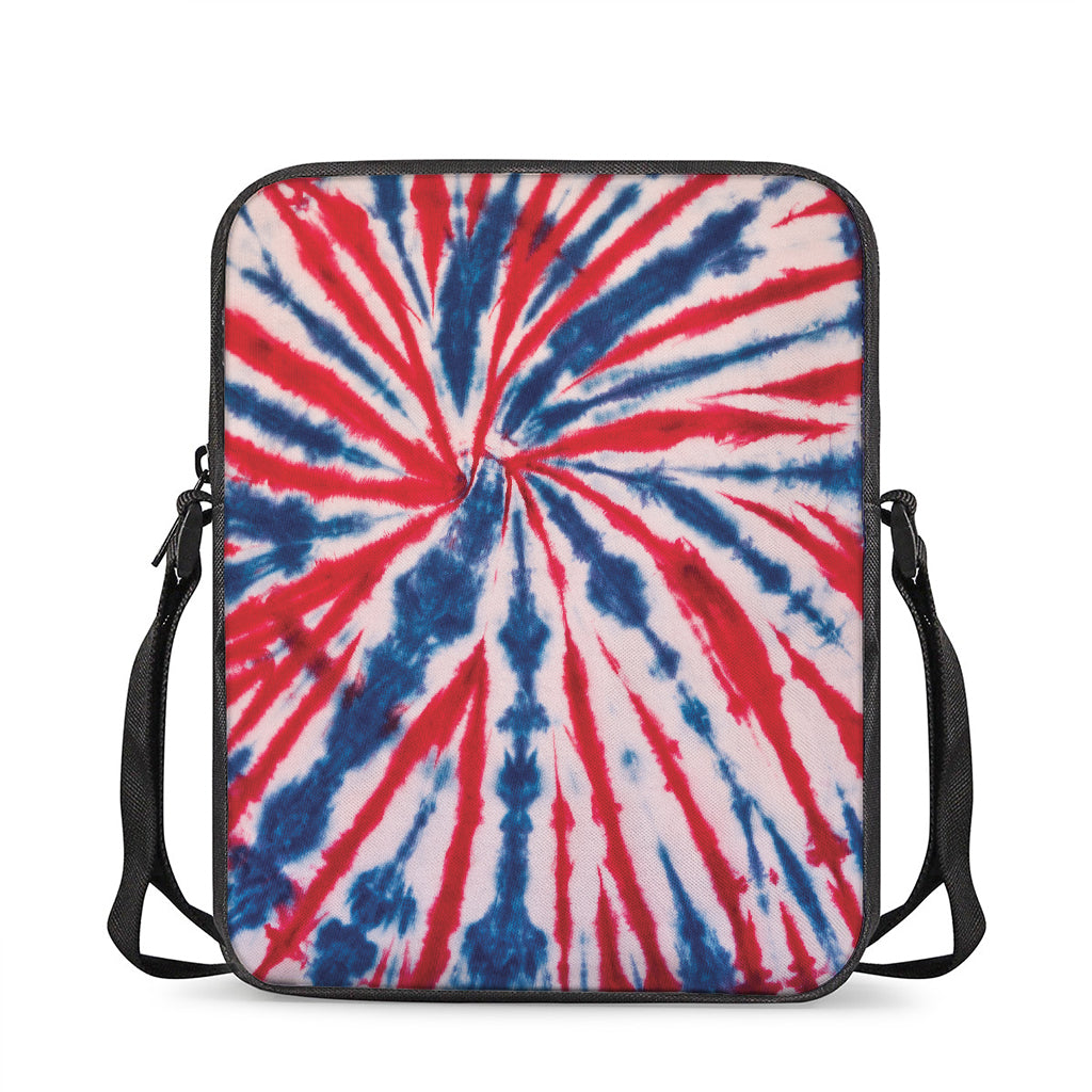 Red And Blue Spider Tie Dye Print Rectangular Crossbody Bag