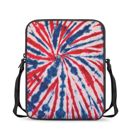 Red And Blue Spider Tie Dye Print Rectangular Crossbody Bag