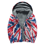 Red And Blue Spider Tie Dye Print Sherpa Lined Zip Up Hoodie