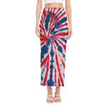 Red And Blue Spider Tie Dye Print Side Slit Maxi Skirt