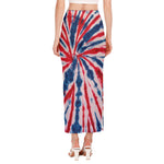 Red And Blue Spider Tie Dye Print Side Slit Maxi Skirt