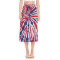 Red And Blue Spider Tie Dye Print Side Slit Midi Skirt