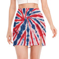 Red And Blue Spider Tie Dye Print Side Slit Mini Skirt