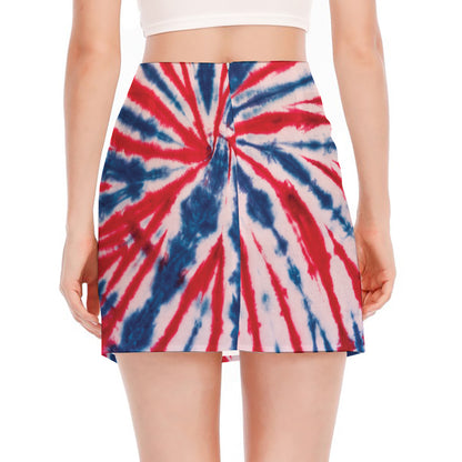 Red And Blue Spider Tie Dye Print Side Slit Mini Skirt