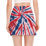 Red And Blue Spider Tie Dye Print Side Slit Mini Skirt