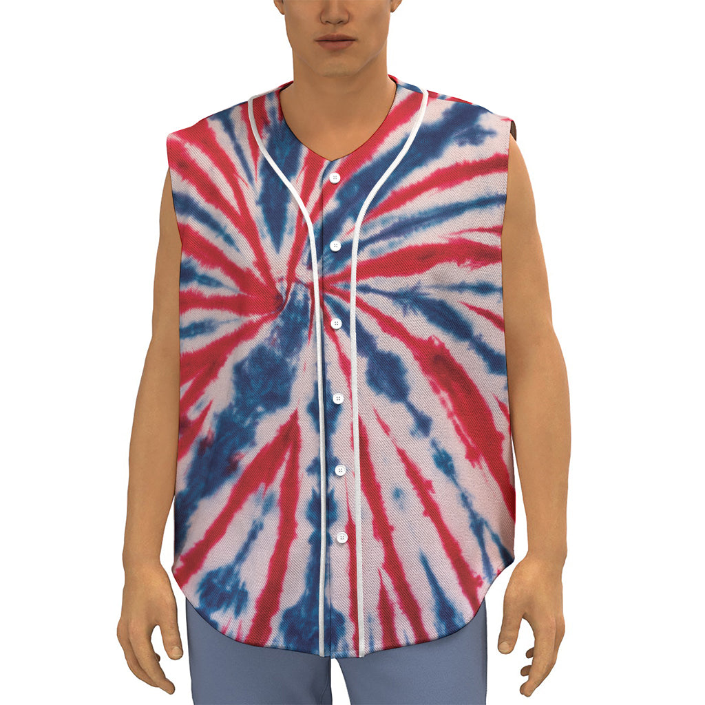 Red And Blue Spider Tie Dye Print Sleeveless Baseball Jersey