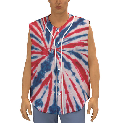 Red And Blue Spider Tie Dye Print Sleeveless Baseball Jersey