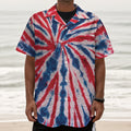 Red And Blue Spider Tie Dye Print Textured Short Sleeve Shirt