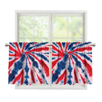 Red And Blue Spider Tie Dye Print Tier Curtains