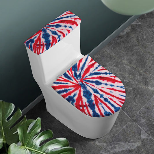 Red And Blue Spider Tie Dye Print Toilet Lid And Tank Cover Set