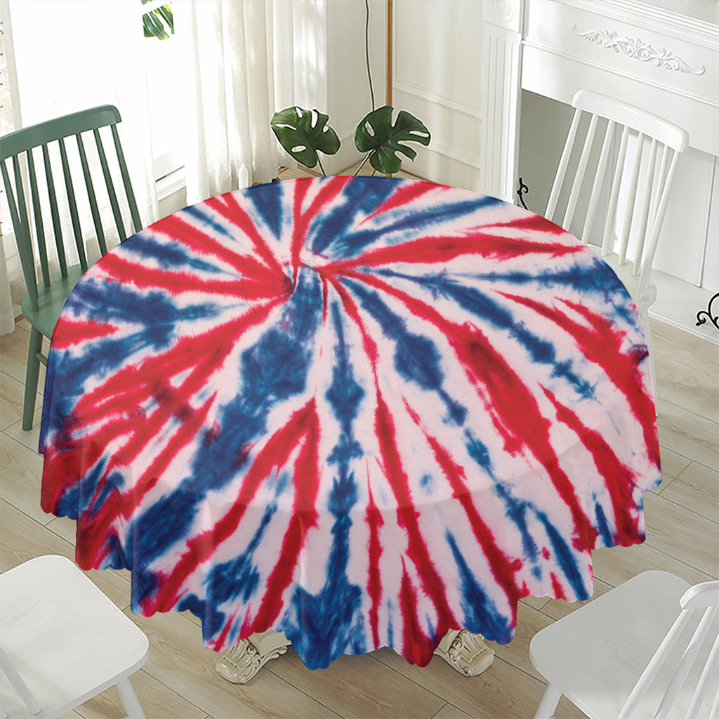 Red And Blue Spider Tie Dye Print Waterproof Round Tablecloth