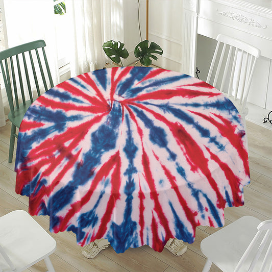 Red And Blue Spider Tie Dye Print Waterproof Round Tablecloth