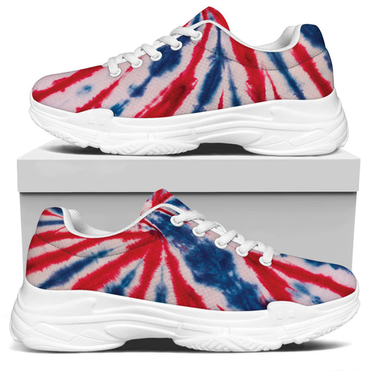 Red And Blue Spider Tie Dye Print White Chunky Shoes