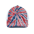 Red And Blue Spider Tie Dye Print White Mesh Trucker Hat