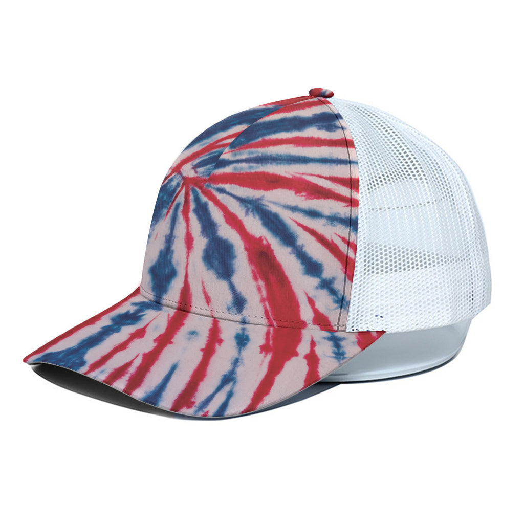 Red And Blue Spider Tie Dye Print White Mesh Trucker Cap