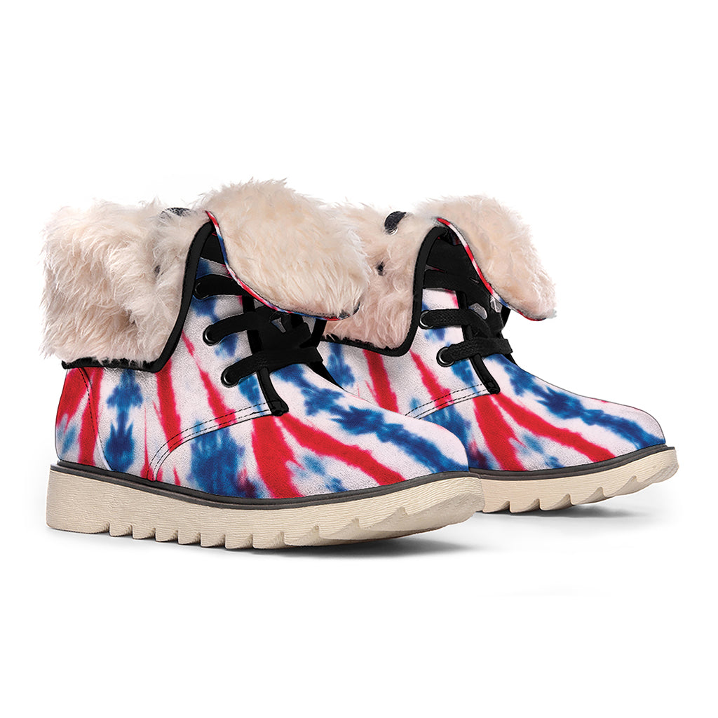 Red And Blue Spider Tie Dye Print Winter Boots