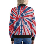 Red And Blue Spider Tie Dye Print Women's Bomber Jacket
