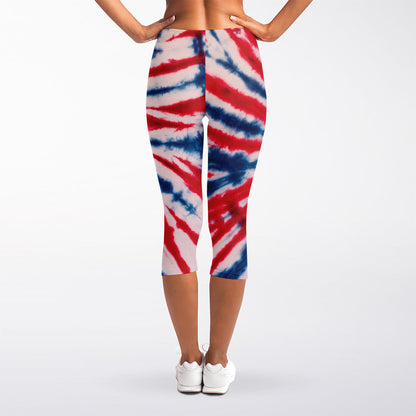 Red And Blue Spider Tie Dye Print Women's Capri Leggings