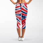 Red And Blue Spider Tie Dye Print Women's Capri Leggings