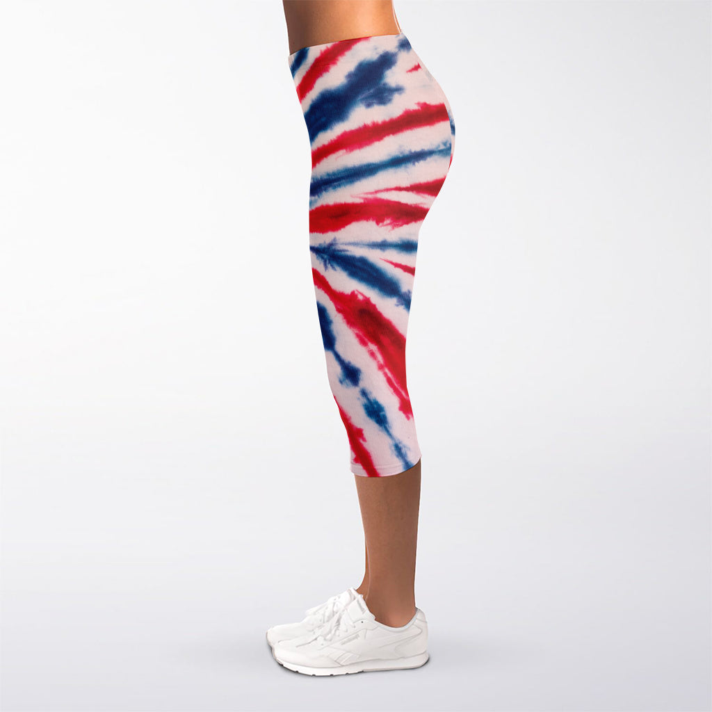 Red And Blue Spider Tie Dye Print Women's Capri Leggings