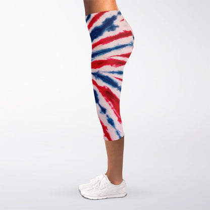 Red And Blue Spider Tie Dye Print Women's Capri Leggings