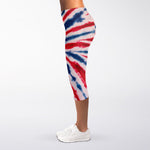 Red And Blue Spider Tie Dye Print Women's Capri Leggings