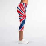 Red And Blue Spider Tie Dye Print Women's Capri Leggings