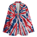 Red And Blue Spider Tie Dye Print Women's Cotton Blazer