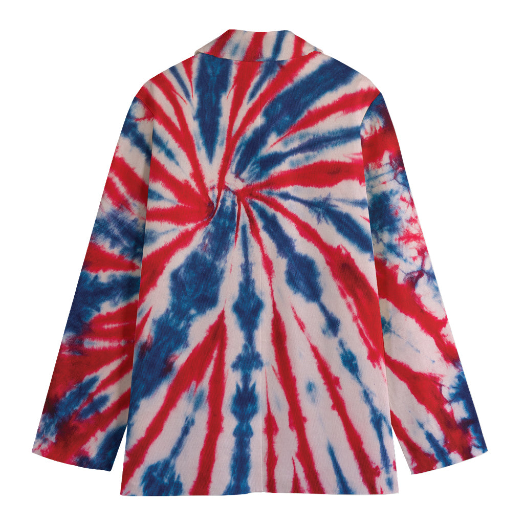 Red And Blue Spider Tie Dye Print Women's Cotton Blazer