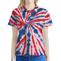 Red And Blue Spider Tie Dye Print Women's Polo Shirt