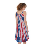 Red And Blue Spider Tie Dye Print Women's Sleeveless Dress