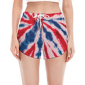Red And Blue Spider Tie Dye Print Women's Split Running Shorts