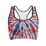 Red And Blue Spider Tie Dye Print Women's Sports Bra