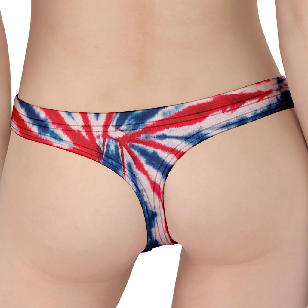 Red And Blue Spider Tie Dye Print Women's Thong