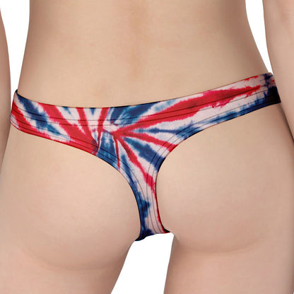 Red And Blue Spider Tie Dye Print Women's Thong