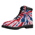 Red And Blue Spider Tie Dye Print Padded Collar Lace Up Boots